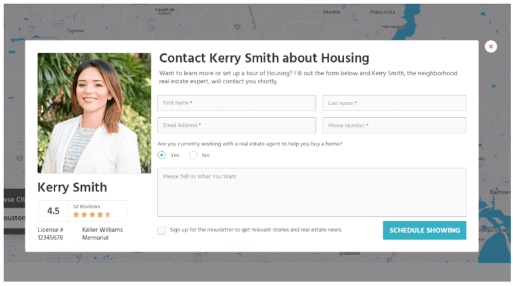 real estate website contact form example