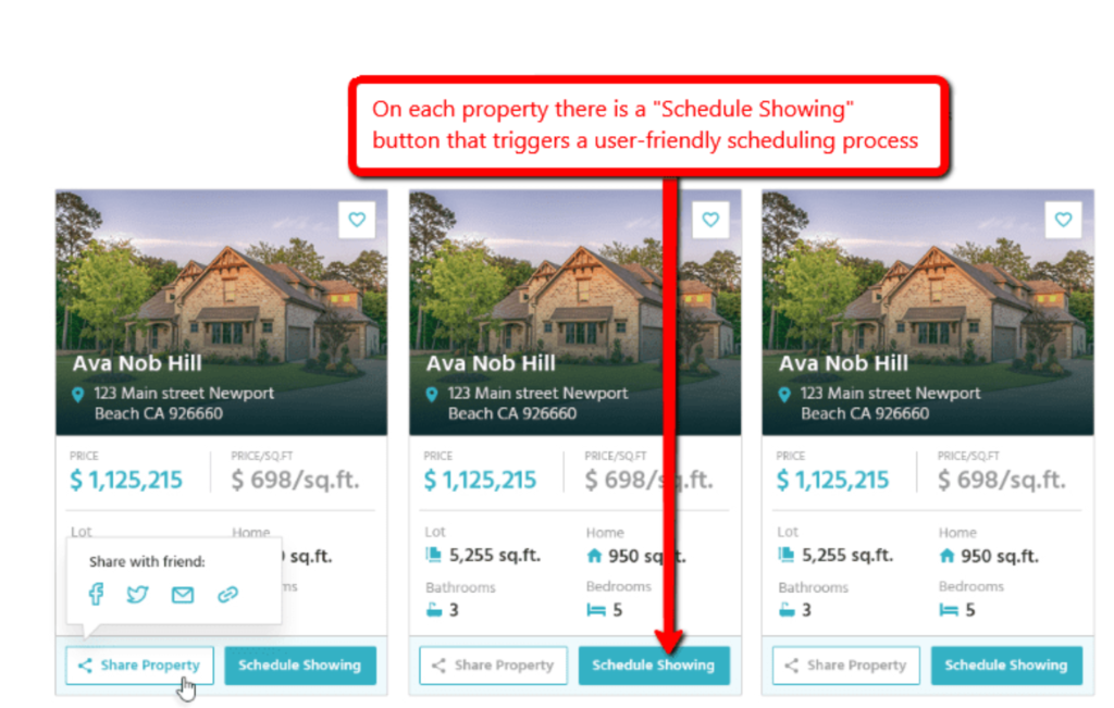 example real estate website with schedule showing feature