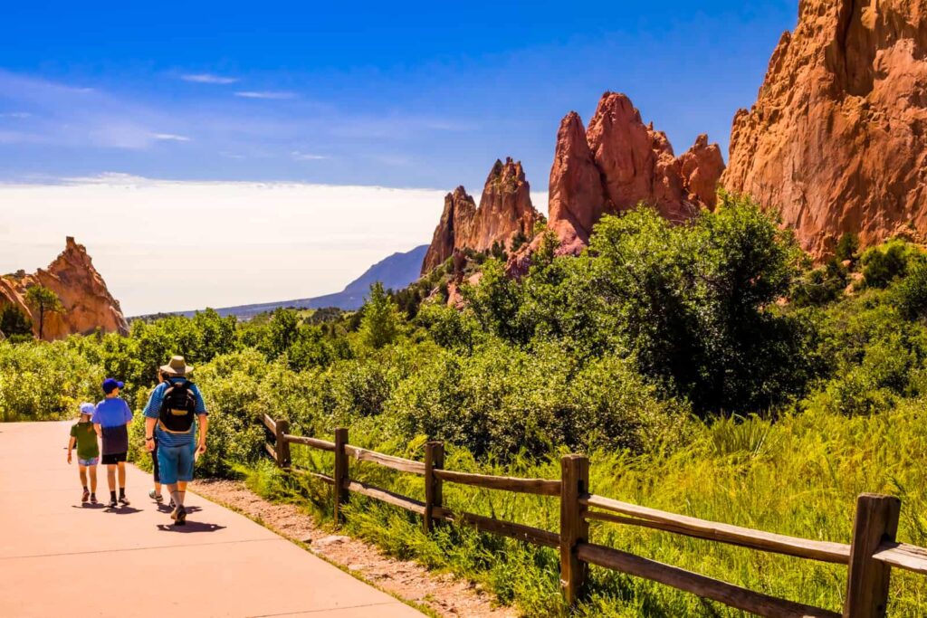 View of Garden of the Gods in Colorado Springs, Colorado, with people