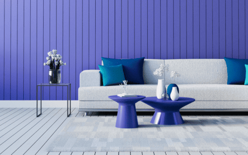 gray sofa against a purple wall - virtual real estate staging